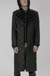 Black Punk Woven Print Large Collar Simple Atmospheric Long Men's Coat